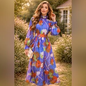 Vintage 1970s Murray Hamburger Deadstock Floral Maxi Dress w/ Tags Union Made M